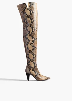 Harvey Over-the-Knee High Boot in Morning Dove Suede and Taupe Python-|Khaite Sale