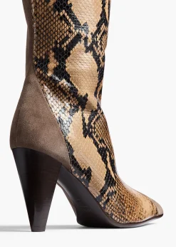 Harvey Over-the-Knee High Boot in Morning Dove Suede and Taupe Python-|Khaite Sale